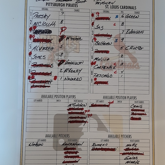 5-02-12 Pittburgh Pirates Game Used Dugout Lineup Card Carlos Beltran 7 RBI Game - Picture 1 of 7